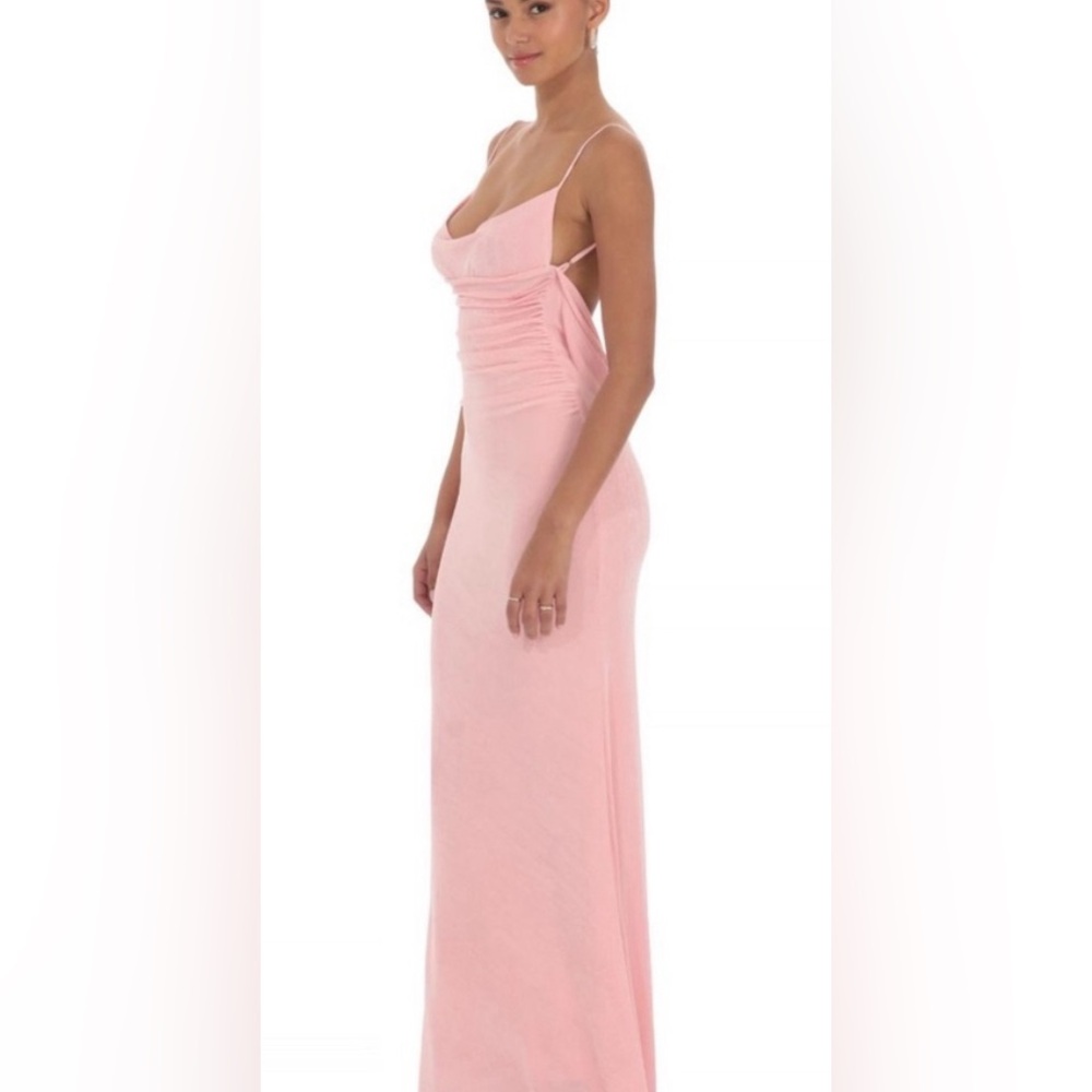 Lace Open Back Maxi Dress in pink size xs